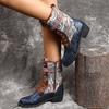 Lace -Up Platform Women Boots Thick Heel Mid -Tube Embroidery Women Boots Elegant Floral Ethnic Women Shoes Mid -Tube Boots Fashion