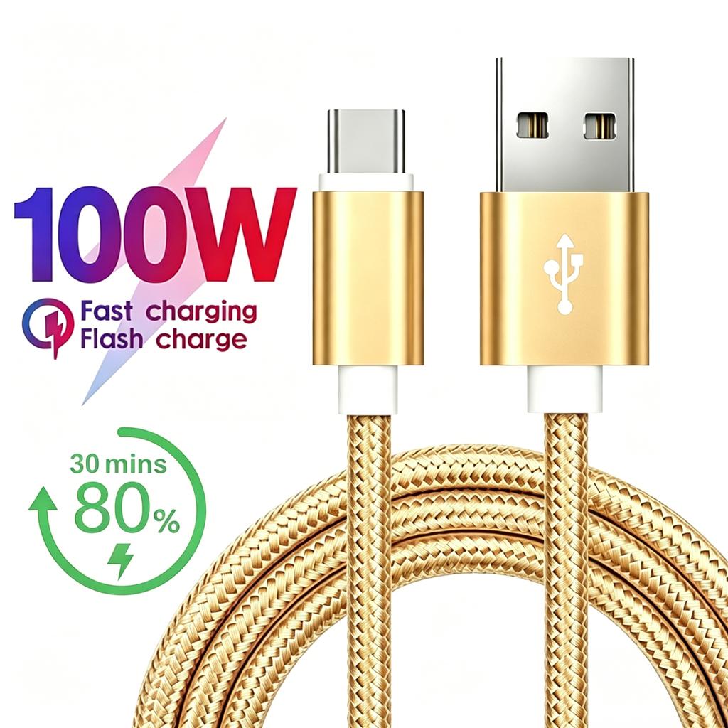 100W Type C USB Fast Charging Cable For iPhone 15 16 17 Pro Xiaomi Redmi POCO Huawei Honor Quick Charge Nylon Braided Data Cable