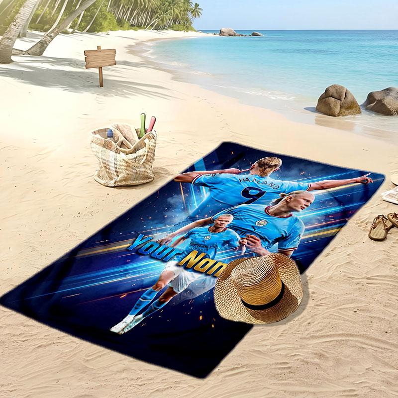 Erling Haaland Personalized Printed Beach Towel Soccer Logo Support Custom Name Text Absorbent Towel For Sport Travel Special Gift
