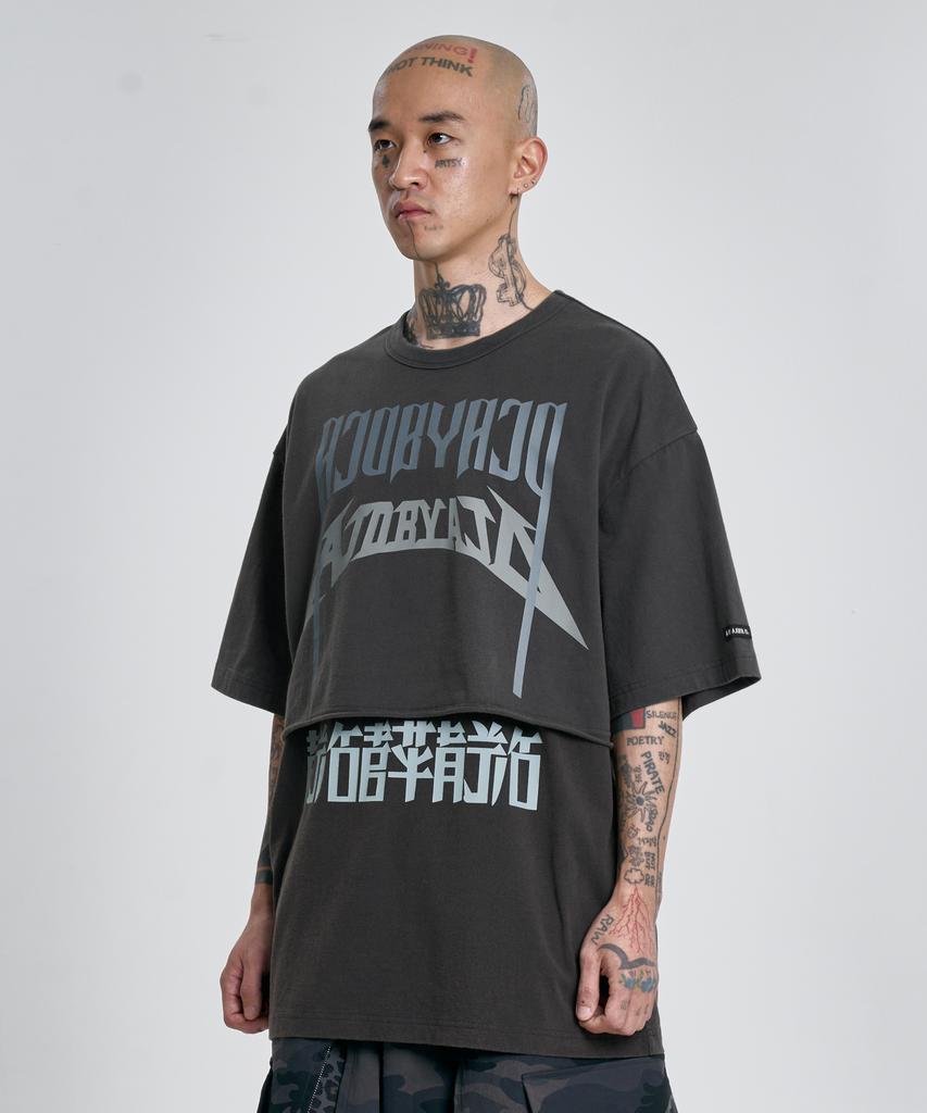 AJOBYAJO [Pba] Arch Logo Washed Layered T-Shirt [Charcoal]