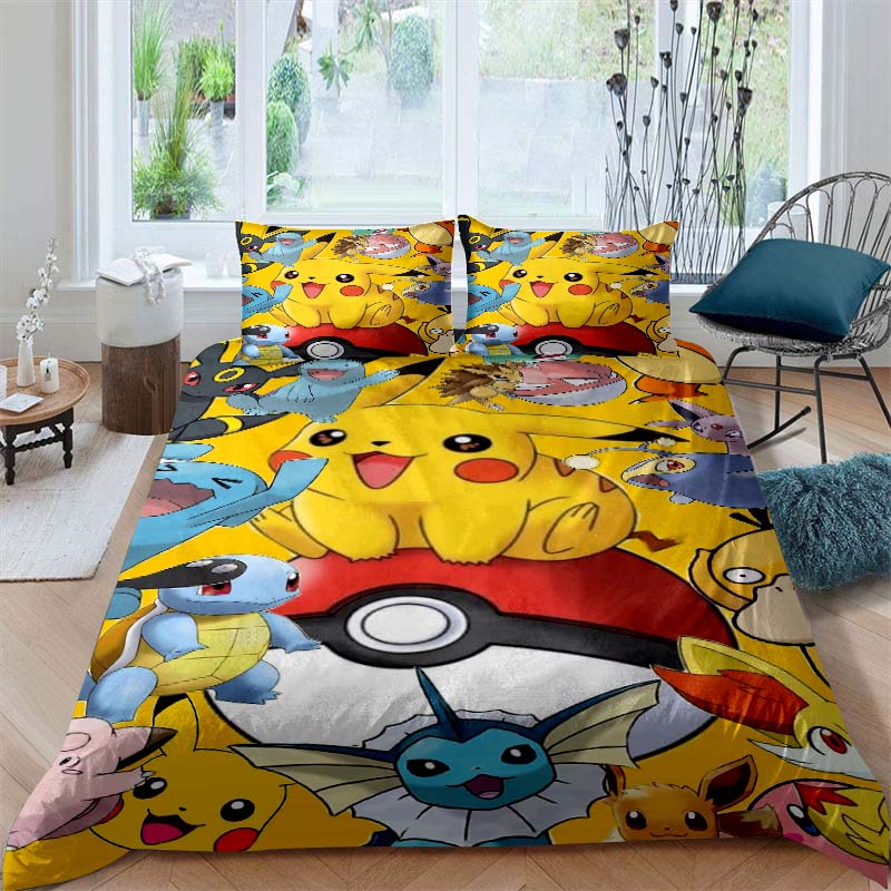 2026New Pikachu Cartoon Three-piece Bedding Set, Suitable for Bedroom Decor, Available in Large and Extra-large Sizes.