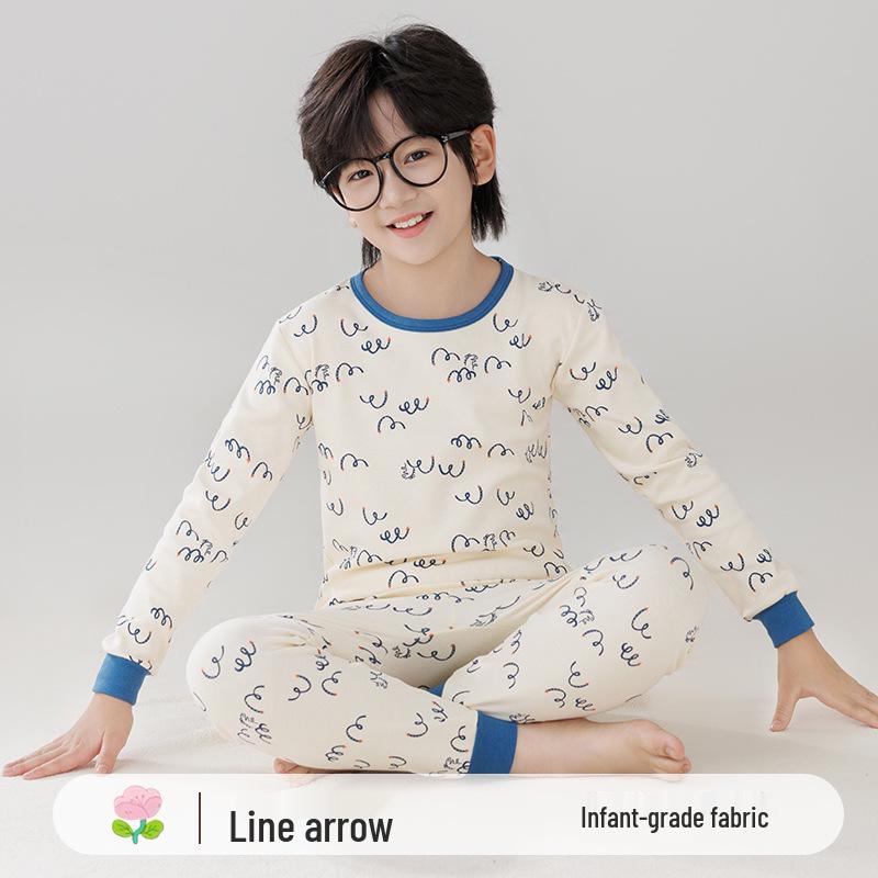 Детская теплая хлопковая пижама: Водолазки и брюки для мальчиков и девочек