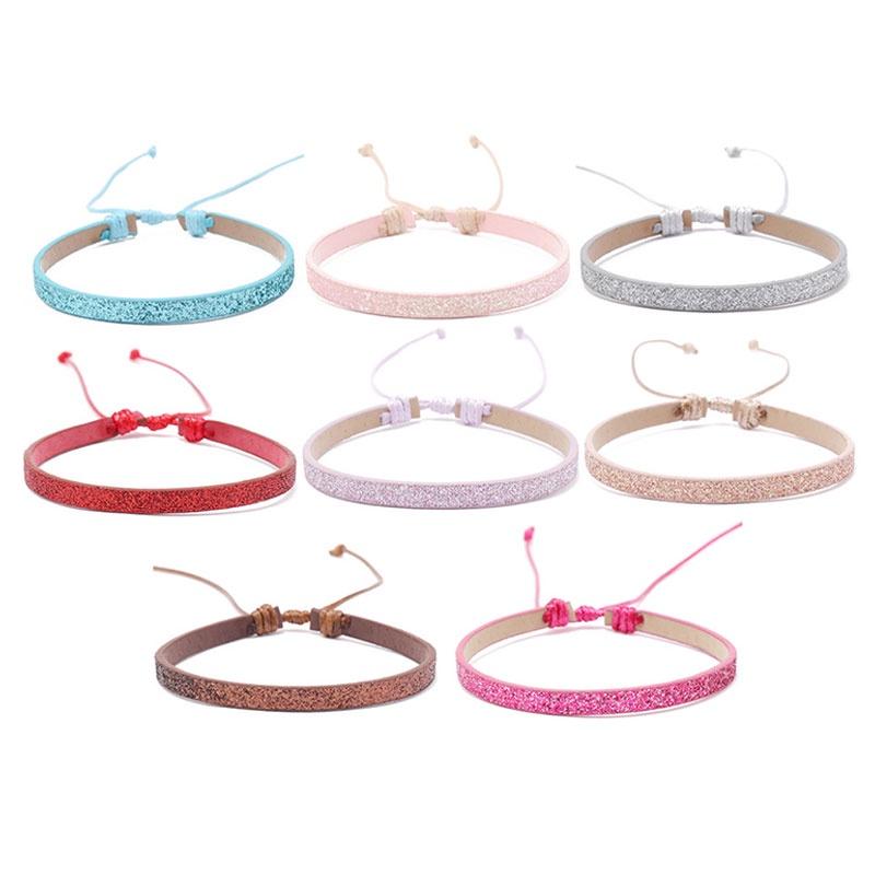 Colorful Sparkly Pu Leather Handmade Pullable Women's Bracelet Simple And Artistic European And American Style