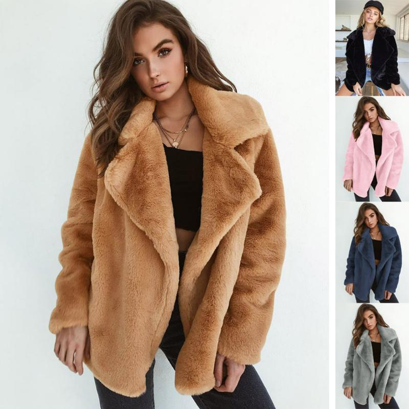 Women Faux Fur Elegant Brown Shaggy Coats Autumn Winter Warm Plush Teddy Coat Streetwear Female White Furry Fluffy Jacket