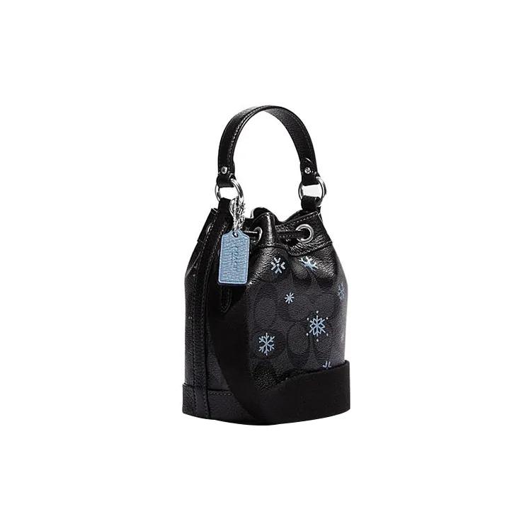 COACH Dempsey Artificial Leather Cow Leather Bucket Bag Handbag Mini Women's Black (Unisex) Handbags CE587 SVV2W