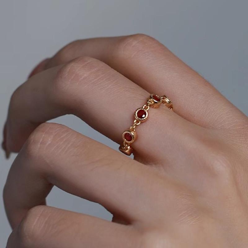 Elegant Copper Adjustable Geometric Ring Featuring Vintage Ruby For Stylish Women