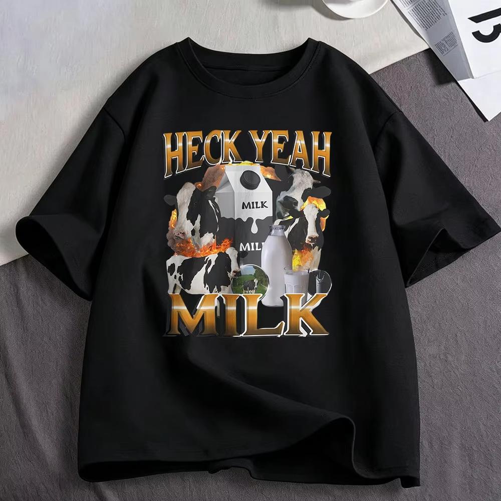 Да, блин, Молоко, Переносимость лактозы, Смешная футболка-мем, Унисекс, Одежда унисекс, Хлопок, Повседневная, Большемерная, С коротким рукавом, Футболки, Уличная мода