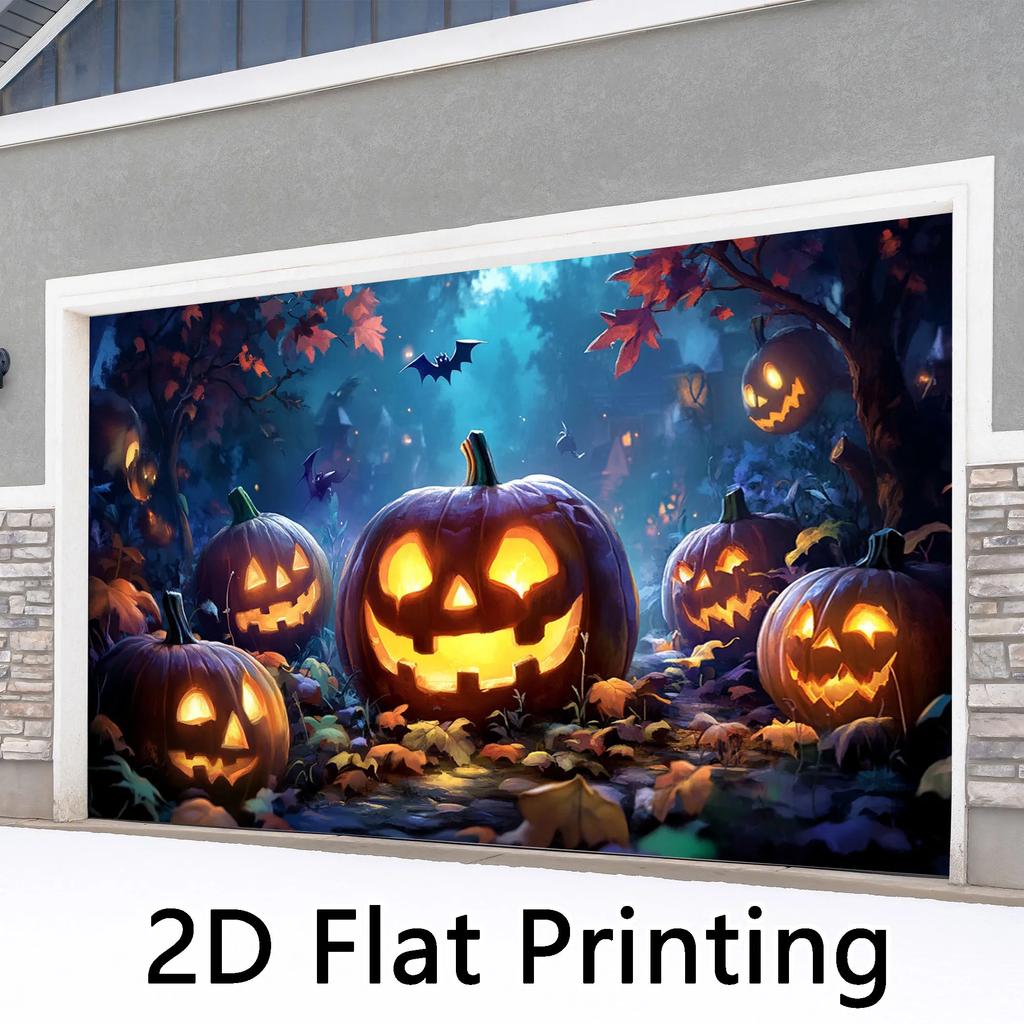 Single piece 2D printed design, Halloween pumpkin forest castle garage door canvas, polyester print,zyc