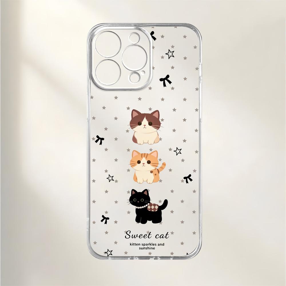 Прозрачный чехол для телефона из ТПУ 'Кошка и звезда', подходит для iPhone 17 16 15 14 13 12 11 Pro/Max/Plus, противоударная задняя крышка