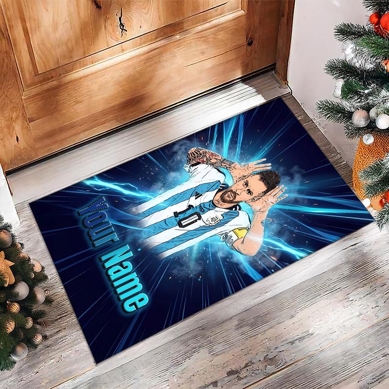 Lionel Messi Printed Crystal Velvet Rug Non‑Slip Crystal Velvet Carpet For Sofa Bedroom Indoor Home Decoration