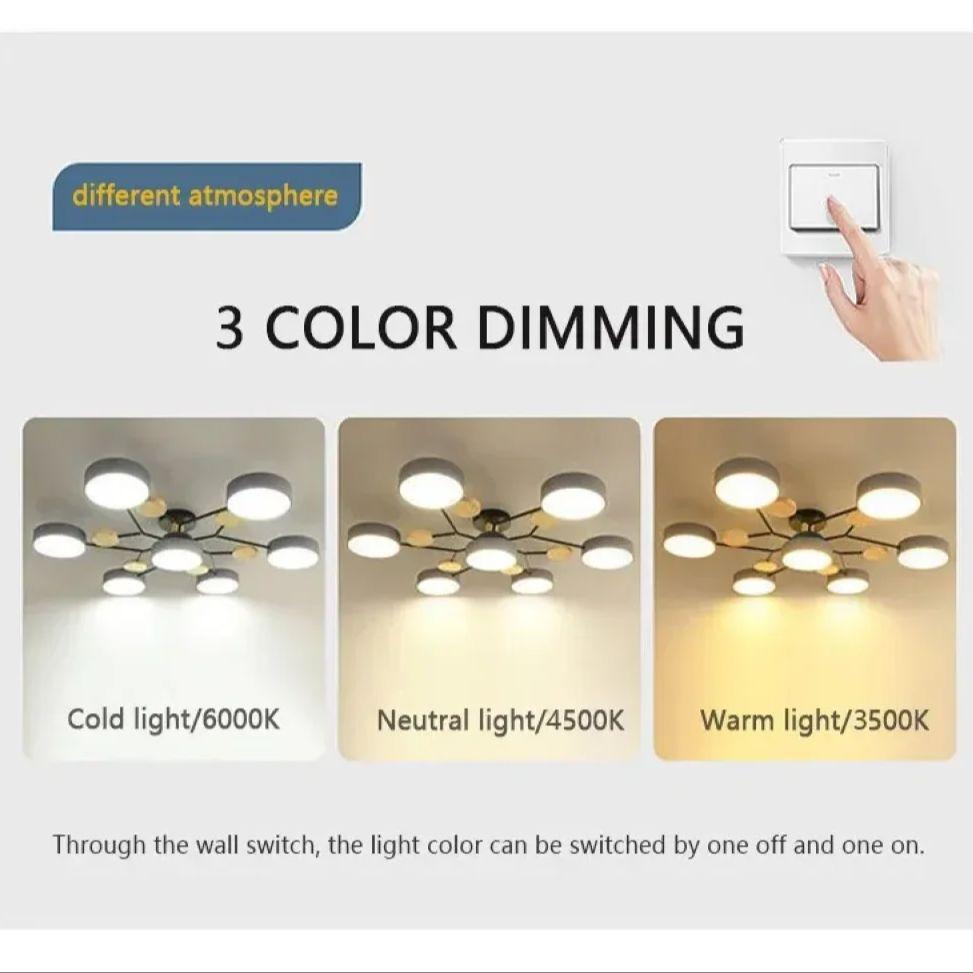 Modern Ceiling Light 3 Colors LED Chandelier Living Room Bedroom Chandelier Lustre Pendant Light Home Decoration Indoor Lighting
