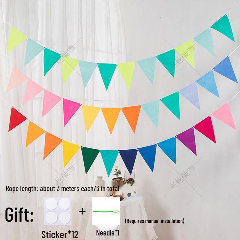 Yellow-Green Felt Pennant Bunting for Kids' Birthday or Kindergarten Decor