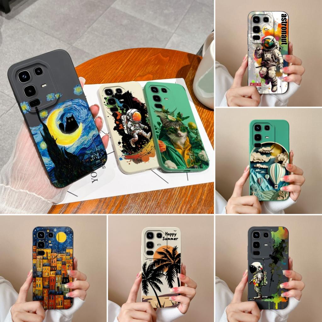 Для телефона Infinix Note 50 Pro Plus 40 50x Модный чехол с узорами «Звездное небо» и «Кот», Гладкий жидкий силикон, Высококачественный противоударный чехол для Infinix