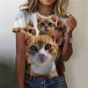 Fashion Women's T-shirt 3D Printed Kawaii Cat Pattern Short Sleeved Round Neck Top Summer Outdoor Casual Street Simple Clothing 4128 EMA