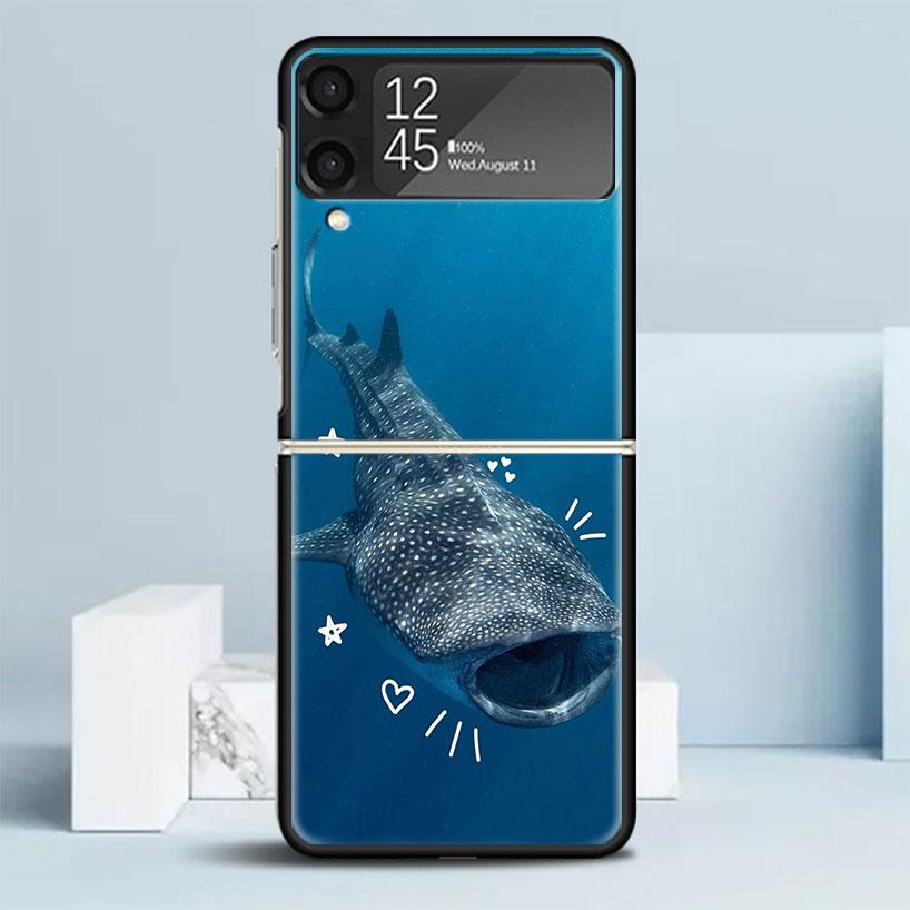 Чехол-книжка 'Океанский китовый акула' Черный для Samsung Galaxy Z Flip 7 6 5 4 3 5G Чехол для телефона Flip7 Flip6 Flip5 Flip4 Flip3 Чехол с рисунком Galax