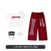 Girls Hip Hop Dance Outfit Jazz Performance Costume Short Sleeve Cropped Top Letter Print Pants Set