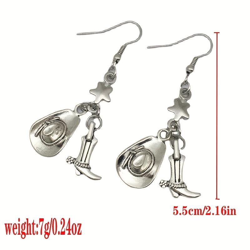 Серебристые сапоги в ковбойской шляпе, дизайн с пентаграммой, висячие серьги, ювелирные изделия из сплава, креативный подарок в готическом стиле для женщин и девочек