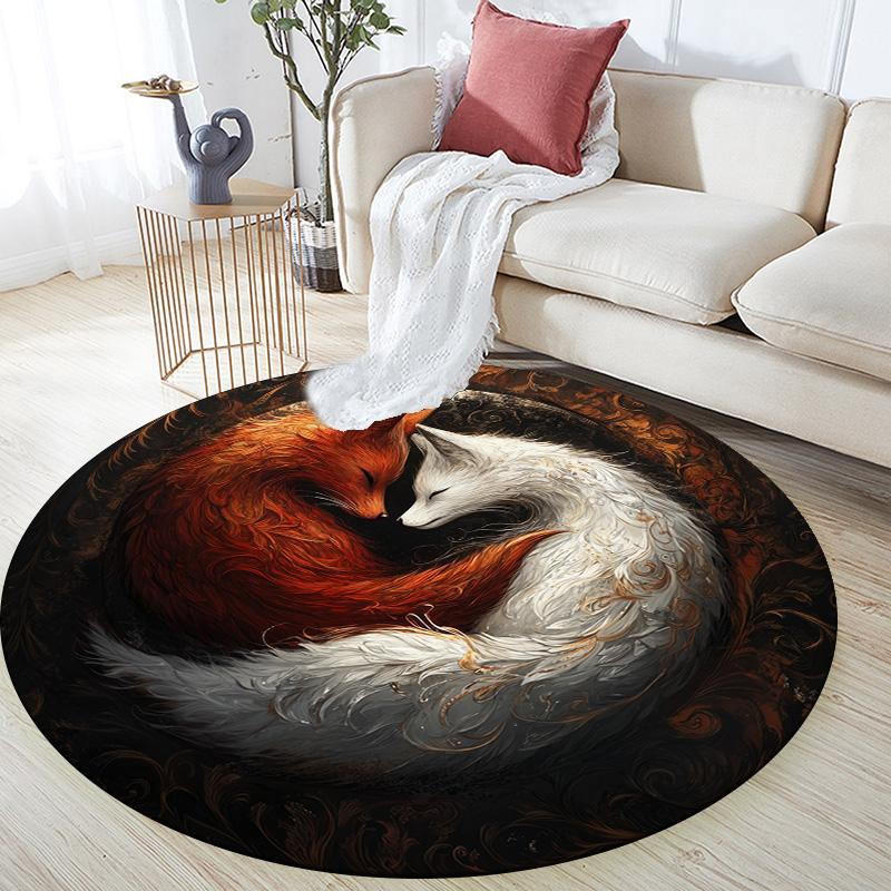 Круглый ковер с лисой, Ковер для гостиной, спальни, дивана, игровой комнаты, Нескользящий коврик для пола
