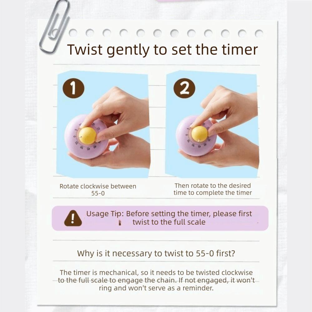 Mechanical Operation Kitchen Cooking Timer Magnetic Suction Children Study Timer  Time Management