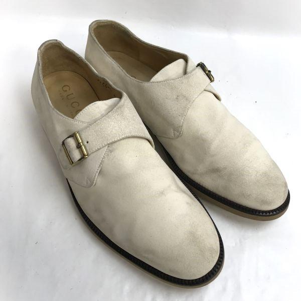 Gucci Туфли из замшевой кожи на ремешке-монахе 45 28-28.5 бело-бежевые(ИСПОЛЬЗОВАЛ)