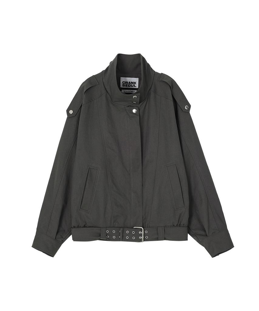 Crank High-Neck Belted Blouson Jacket_Ash Khaki