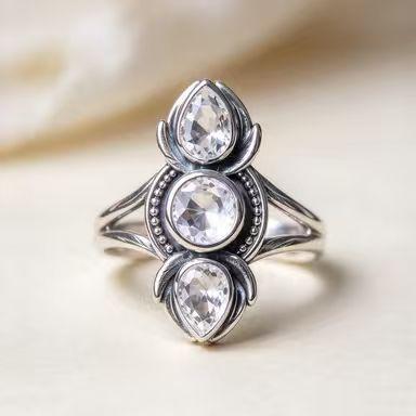 European And American New Fashion Retro Bohemian White Zircon Inlaid Women's Ring