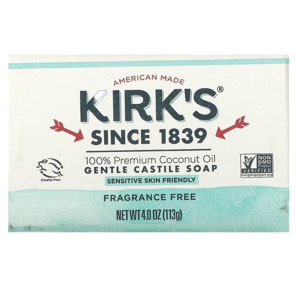 Kirk's, 100% Premium Coconut Oil Gentle Castile Soap, Unscented, 4 Oz (113 G)