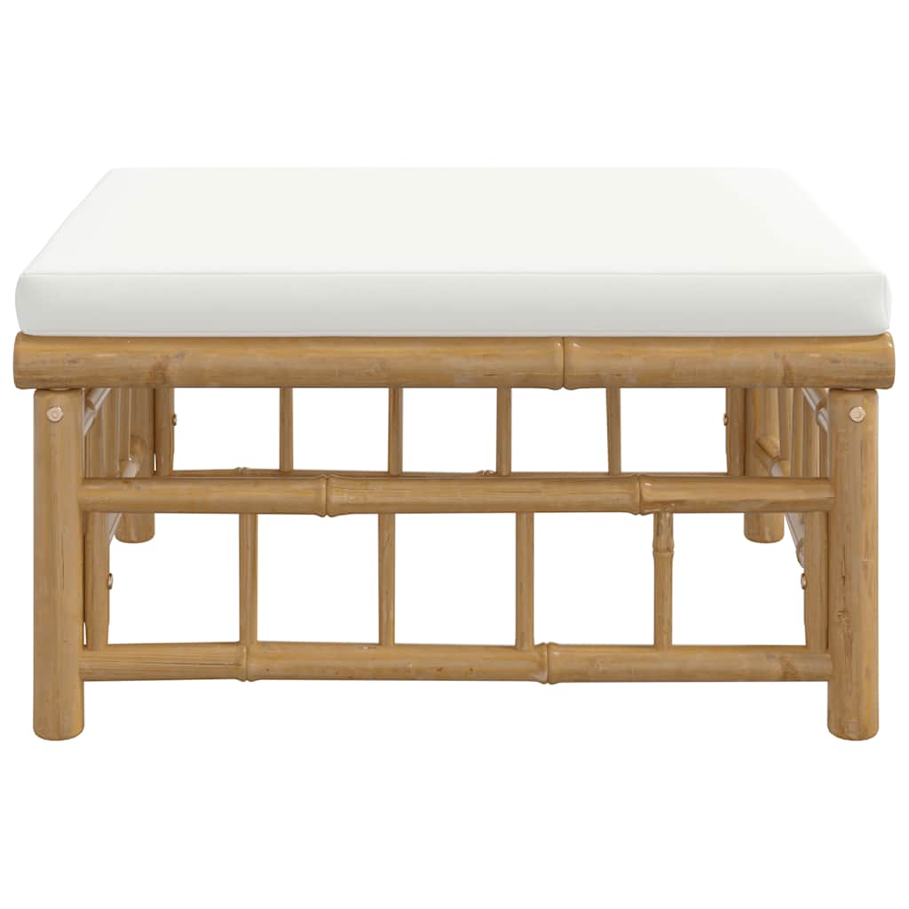 Bamboo Footstool with Cream White Cushion