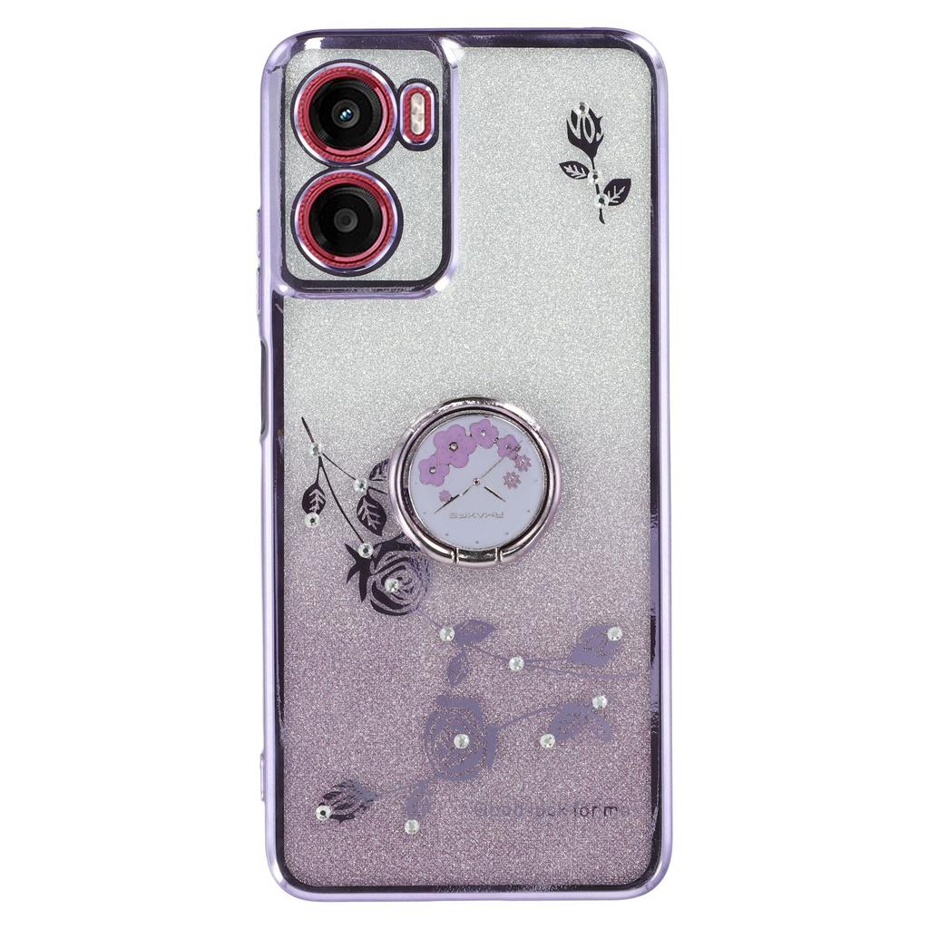 KADEM For Motorola Moto G05 4G/E15 4G Case Ring Kickstand TPU Flowers Phone Cover Gradient Glitter