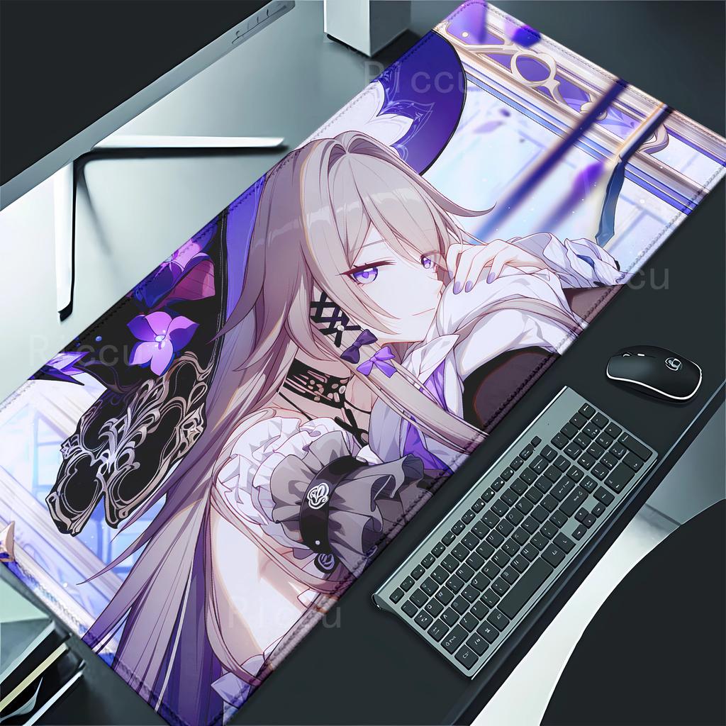 Herta Honkai Star Rail клавиатура коврик для мыши Большой игровой коврик для мыши Офисные аксессуары для стола Нескользящий коврик для мыши оверлок Настольный коврик