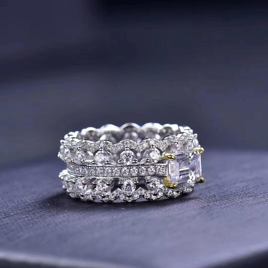 Женские кольца с муассанитом 1 карат, бриллиантами D VVS, изумрудом, сияющим муассанитом, посеребренное белое золото 925 пробы, ювелирное кольцо для леди