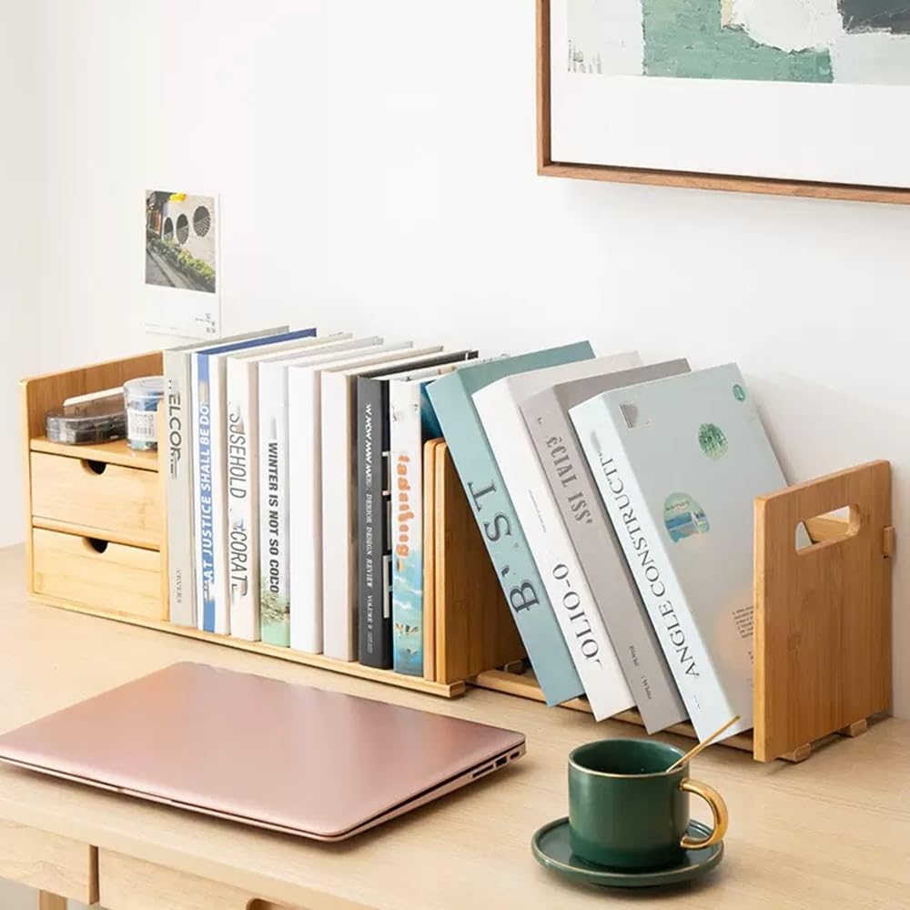 Bamboo Wood Desktop Desktop Expandable Book Desk Desk Desktop Desk Shelf with Small Office Book Storage Desk Book Stand [SYZHXHKL] Bookshelf, Rack,