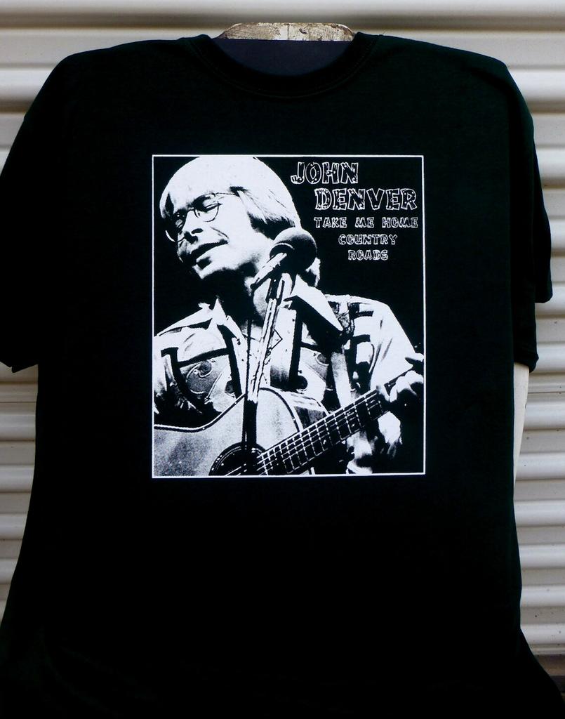 Vtg John Denver Music Star Short Sleeve Cotton Black All Size Shirt CM187