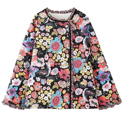 Женская куртка осень-зима 2020 года в европейском и американском стиле с круглым вырезом, длинными рукавами, однобортная, с цветочным принтом, на пуху ягненка