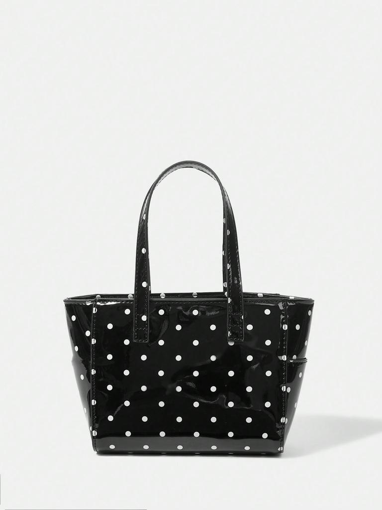 Это универсальная маленькая квадратная сумка в горошек из лакированной кожи для девочек, летняя повседневная сумка домашнего покроя, милая французская сумочка.