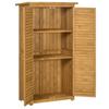 Wooden Small Shed, Garden Storage Shed with 3 Shelves, Asphalt Roof and Shutter Doors, Natural Wood Finish