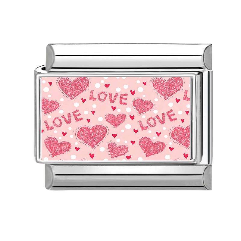 New Pink Love Series Y2K Cute Cat Dolphin Heart Italian Charm Links Fit 9mm Stainless Steel Bracelet Girls' DIY Making Jewelry