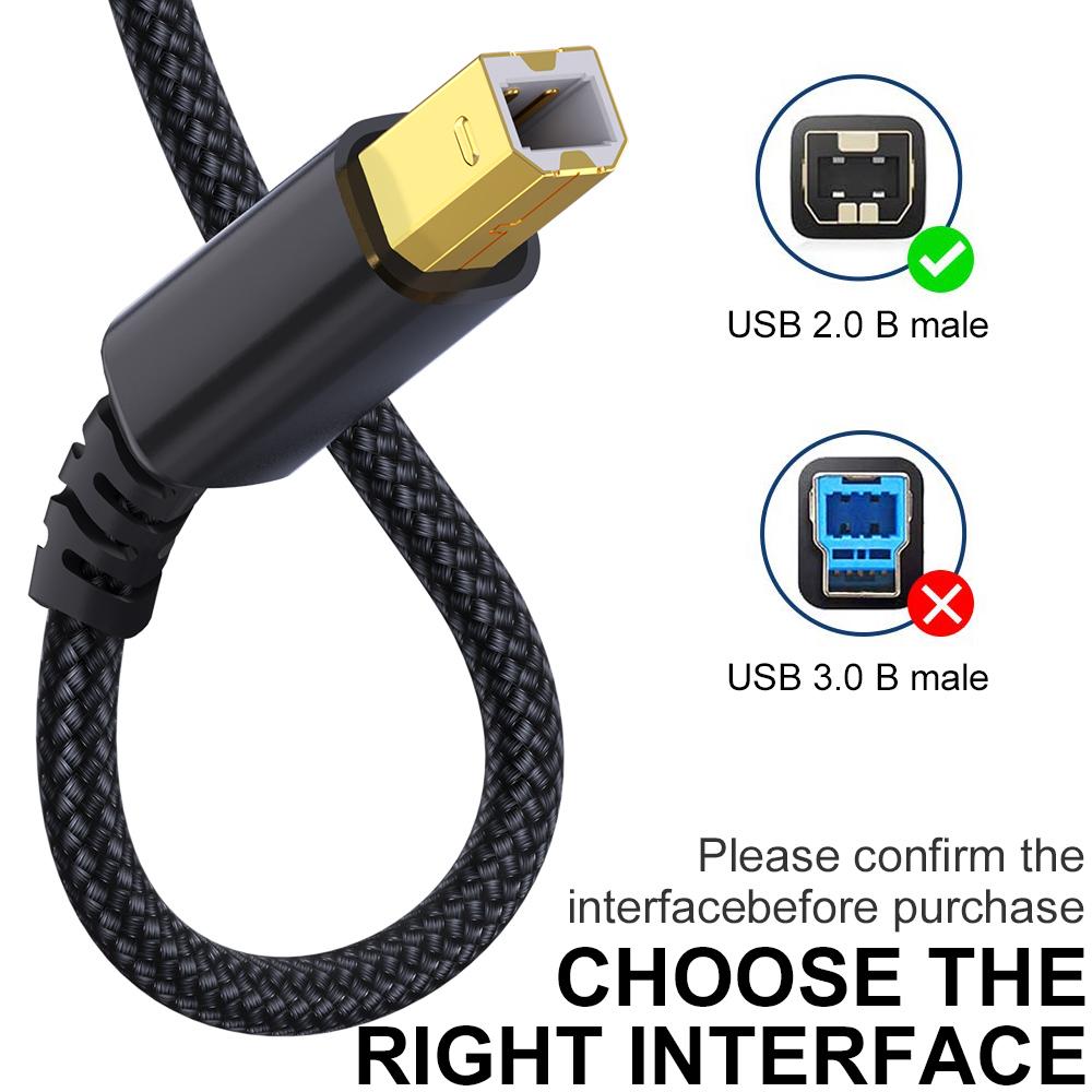3m USB/Type-C to Square USB Type-B 2 in 1 Printer Cable Braided Printing Connection Cord