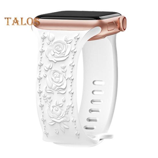 Ремешок для часов с гравировкой и цветочным рисунком Износостойкий дышащий, приятный к коже Не выцветающий силиконовый ремешок для часов с 3D-цветком и гравировкой для Apple Watch