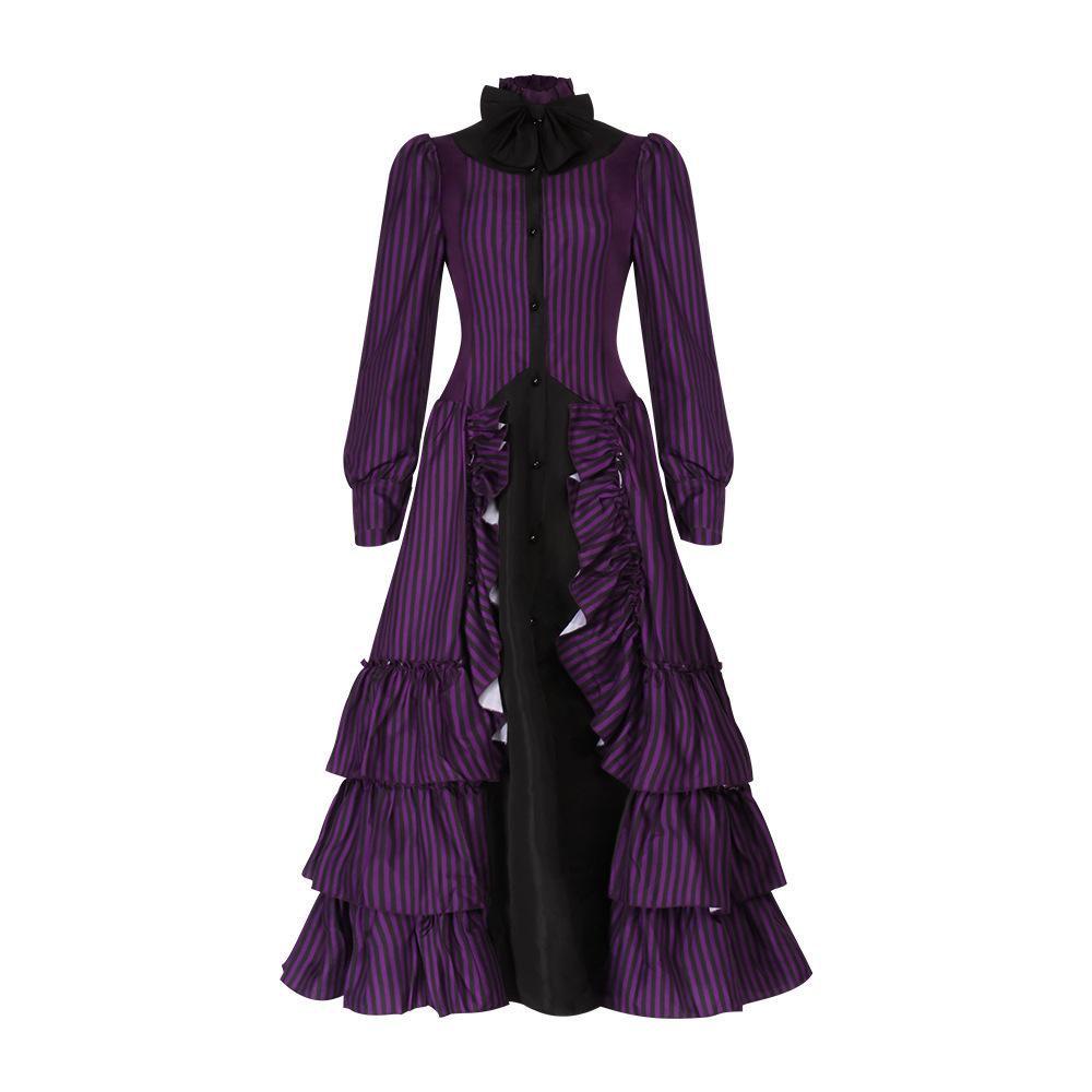 New Medieval Gothic Bowknot Pleated Dress Cosplay Performance Costume