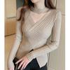 Осень Новый тонкий V-образный вырез с длинным рукавом вязаный свитер женский топ однотонный зимняя женская одежда модный приталенный пуловер свитера женский теплый трикотаж 24875