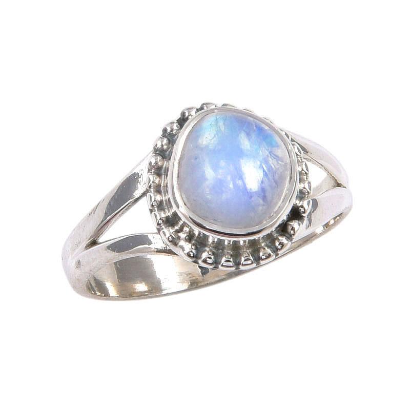 Натуральный Радужный Лунный Камень Драгоценный Камень Ручной Работы Кольцо из Стерлингового Серебра 925 пробы Р.5.5 o4U03