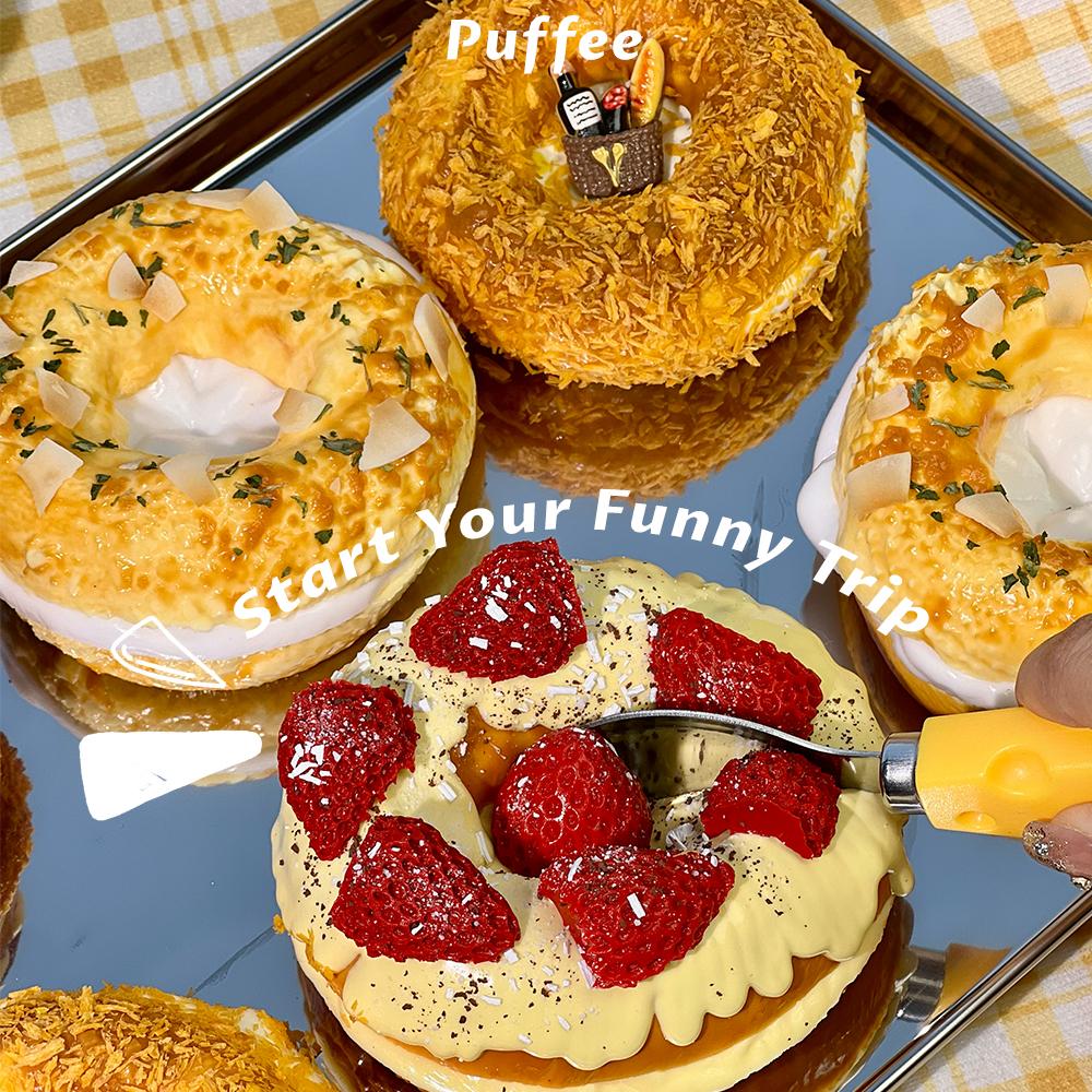 Бейгл Пищевой силикон Сквіші, Кремово-м'яка Липка іграшка, Таба Сквіші, Щаслива гра Щипання хліба, Полуниця, Хрусткий, Хрусткий