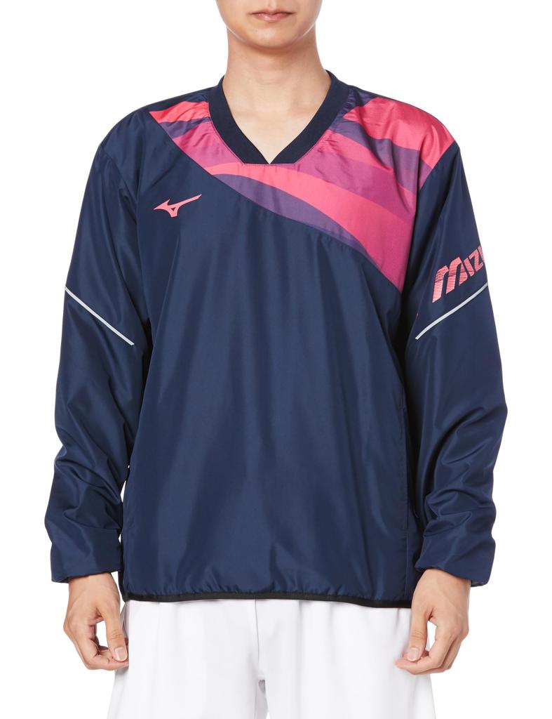 Tennis Wear Breath Thermo Breaker Jacket Moisture Absorption Heat Generating Water Repellent Easy To Move 62MEA530 Dress Navy X Vivid Pink XS [Mizuno]