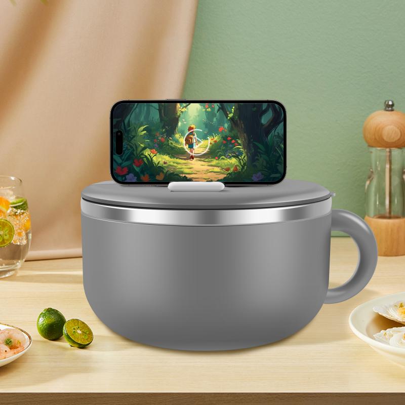 1200 мл миска для рамэна с крышкой из нержавеющей стали, аппарат для приготовления лапши быстрого приготовления, фруктовый салат, рисовый суп, миска, большой ланч-бокс, кухонные принадлежности