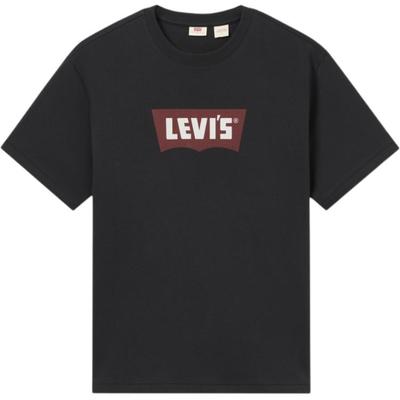 Levis Повседневная Удобная Футболка с Принтом Логотипа, Вязаная, С Круглым Вырезом, С Коротким Рукавом, Унисекс, Черная 001AM-0012