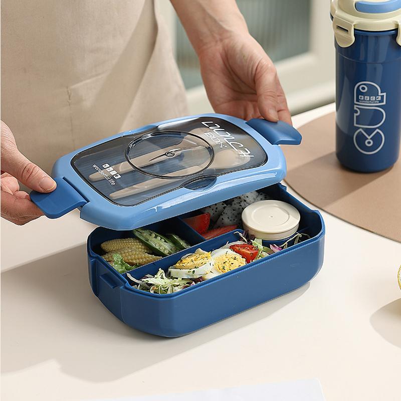 Portable Lunch Box and Water Bottle Set Microwave Safe Divided Sealed Bento Box with Spoon Fork Salad Food Storage Kit for Kids