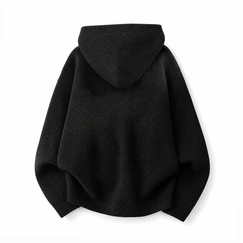 Unisex Oversized Hooded Sweater 2025 Casual Knit Pullover With Half Zip Gray Black Loose Fit Acrylic Blend
