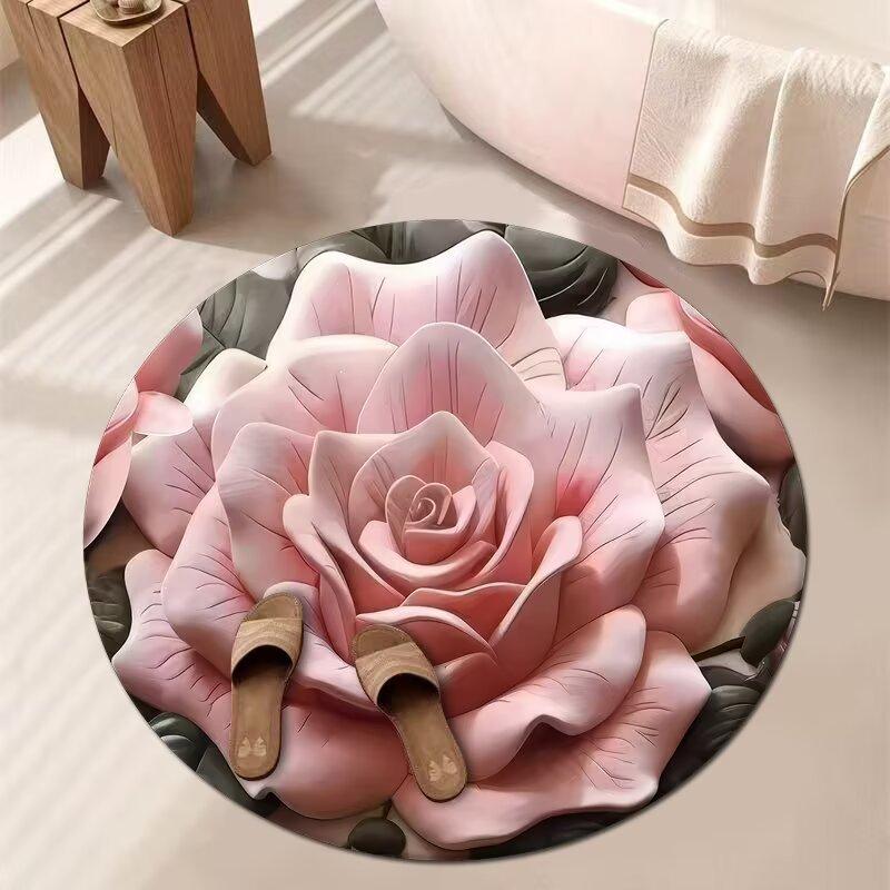 3D Цветочный Ковер Ванная Комната Впитывающий Бытовой Противоскользящий Грязеотталкивающий Легкий в Уходе Коврик для Ног