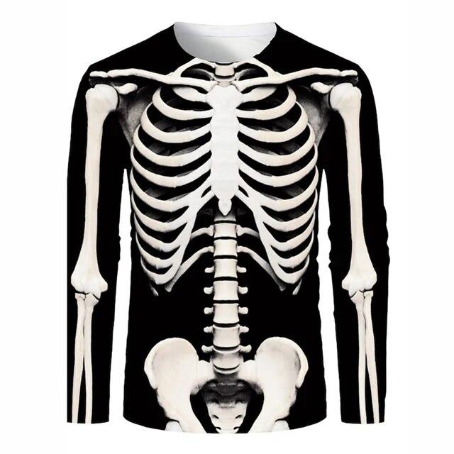 Мужской уличный винтажный оверсайз-топ с круглым вырезом и длинными рукавами, одежда с трендовым принтом, 3D узором черепа, модный длинный рукав, размер S-6XL